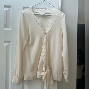 Sezane Cream Lace-Trim Blouse